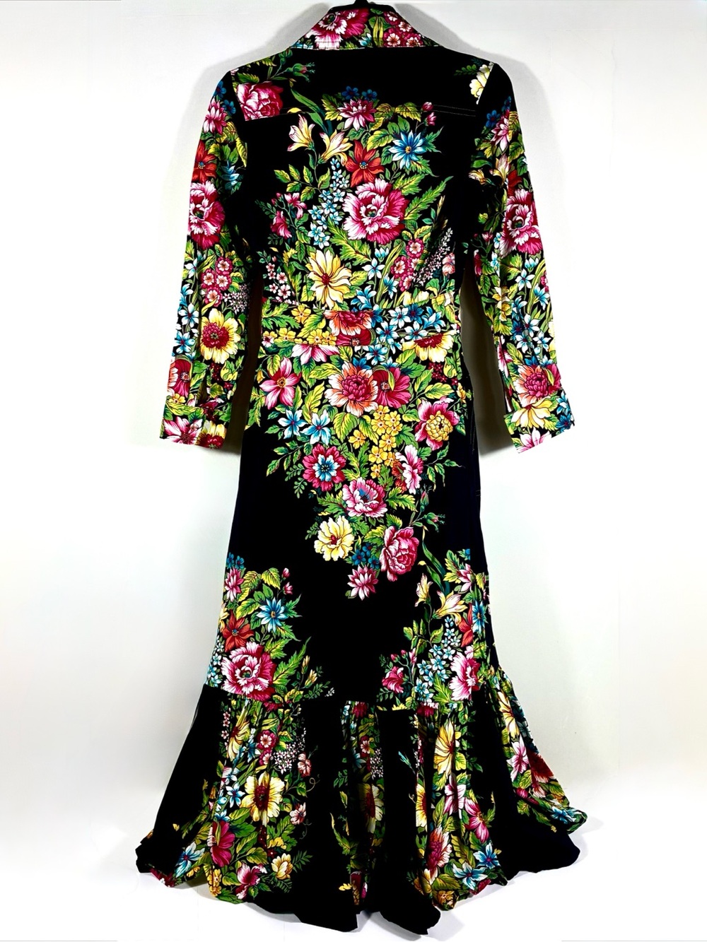 Etro Floral Print Long Sleeve Midi Dress Black US 0 IT 36 NWT Cotton - Picture 4 of 16